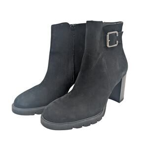 Paul Green Selma Lug Sole Bootie Platform Buckle Black Nubuck Size US8 UK5.5